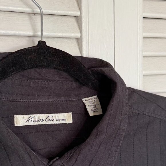 3/$20, Kenneth Cole Men Black Stripe Long Sleeves Shirt, 100% Cotton Size XL - Picture 3 of 12